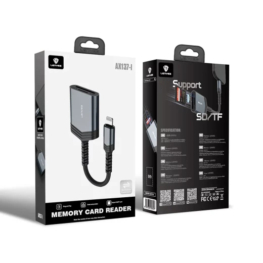 LENYES AX137-I 2in1 Lightning to TF SD Card Converter Black for iPhone iPad LENYES AX137-I 2in1 Lightning to TF SD Card Converter Black for iPhone iPad